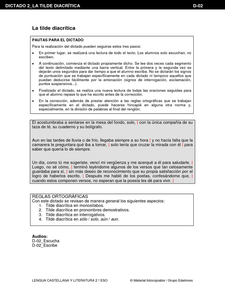 La tilde diacr tica pautas para el dictado pdf puntuaci n escritura