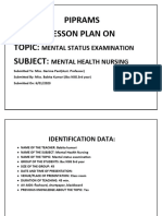 Piprams Lesson Plan On Topic: Subject:: Mental Status Examination Mental Health Nursing