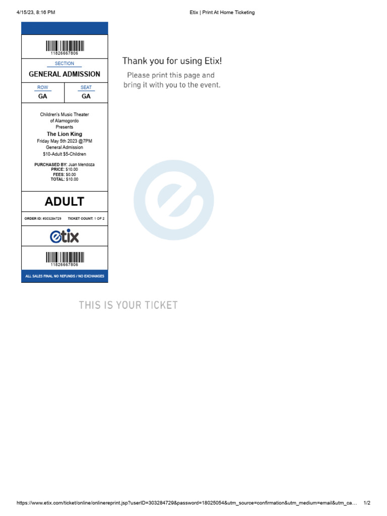 Etix _ Print At Home Ticketing | PDF