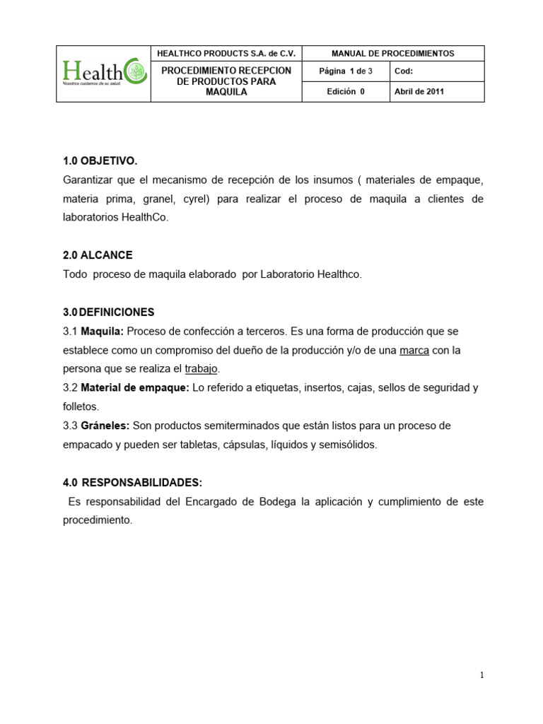 Procedimiento de Maquila | PDF