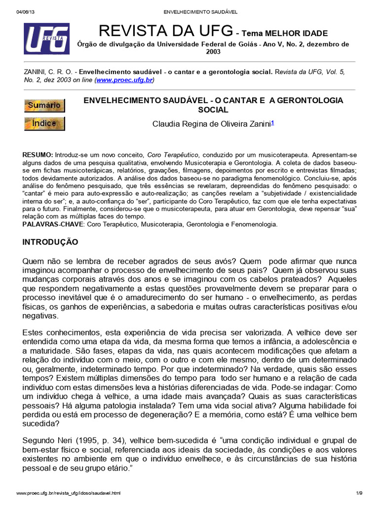 Envelhecimento Saudavel O Cantar E A Ger Pdf Envelhecimento