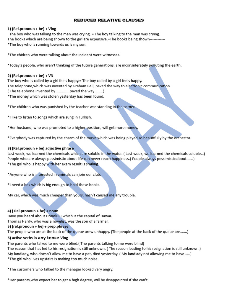 Reduced Relative Clauses Explained | PDF | Adjective | Linguistics