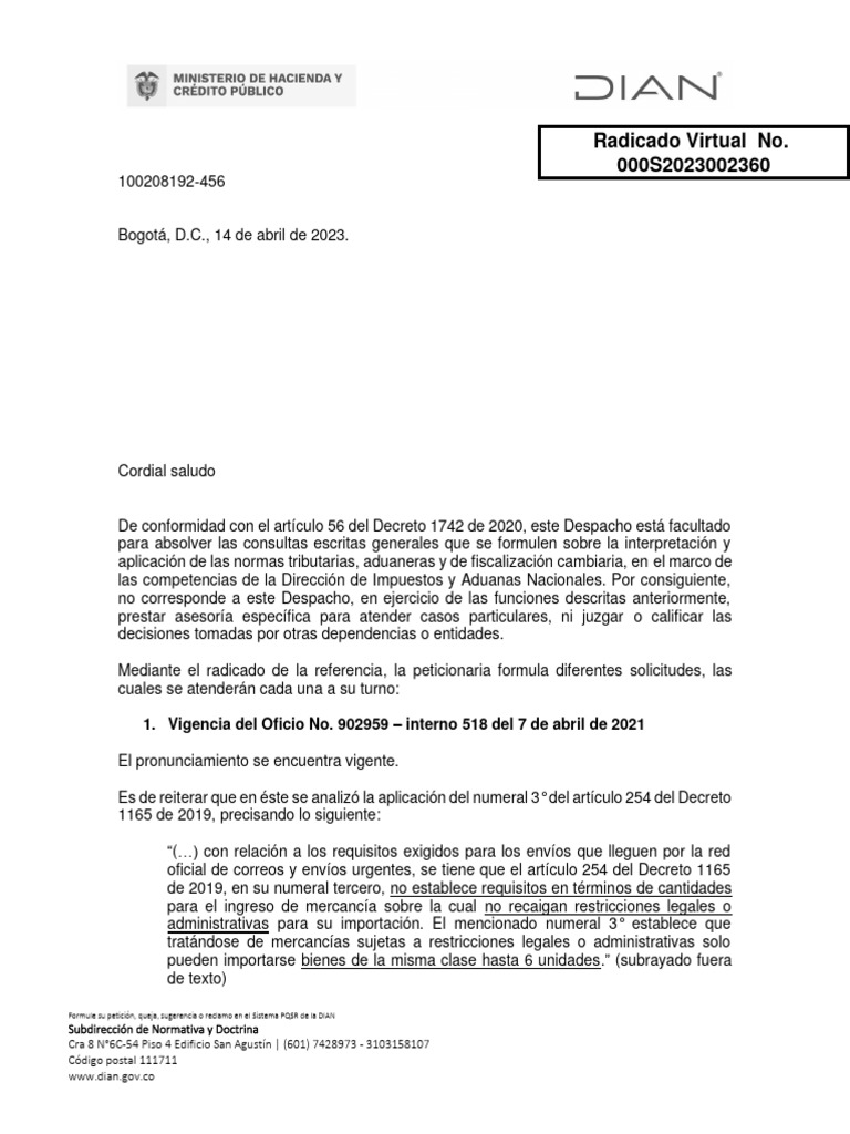 Radicado virtual no 000s2023002360 1 vigencia del oficio no 902959
