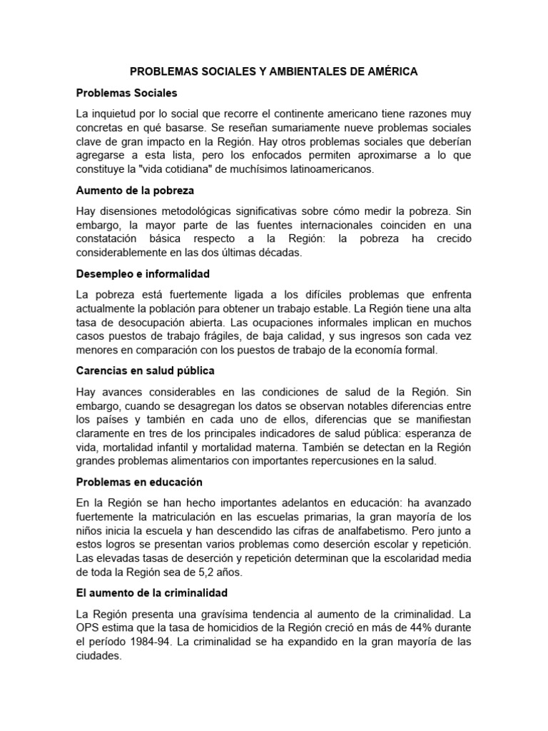 Problemas Sociales y Ambientales en América | PDF | Pobreza | Pobreza e ...