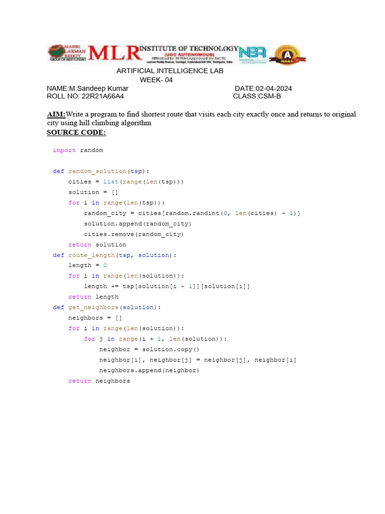 Hill Climbing TSP Solution Code | PDF