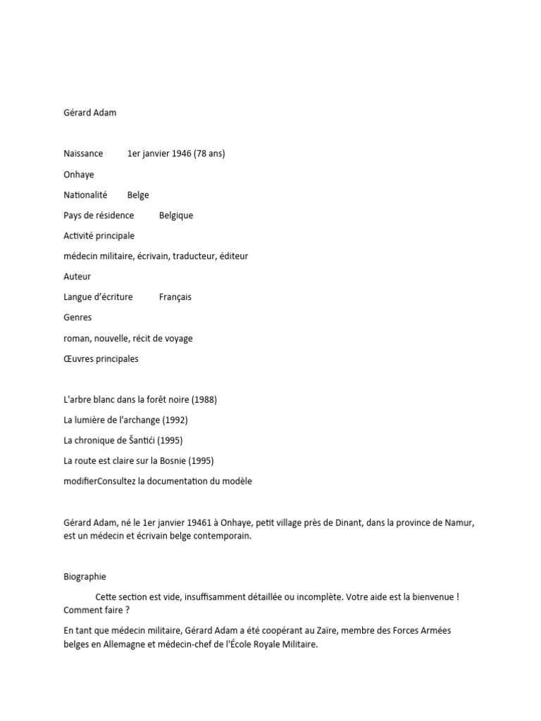 Gérard Adam : médecin et écrivain belge | PDF | Poésie