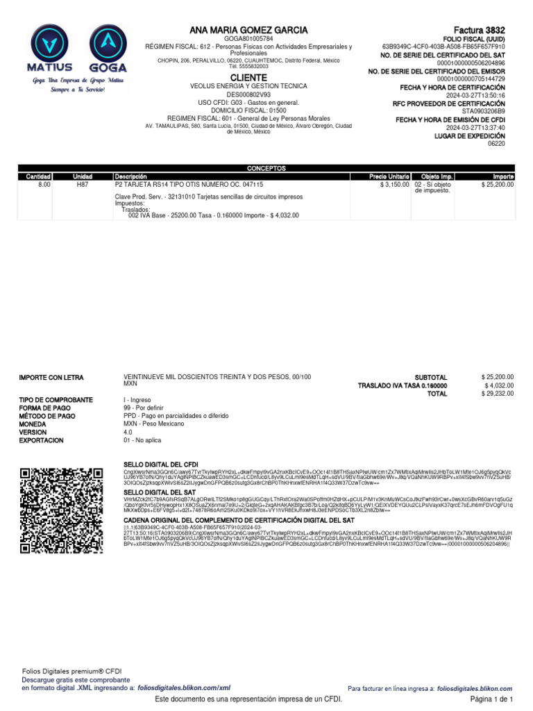 Factura 3832 | PDF | Pagos