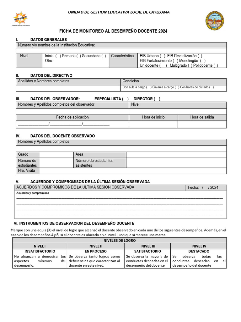 Ficha de Monitoreo Docente 2024 | PDF | Aprendizaje | Evaluación