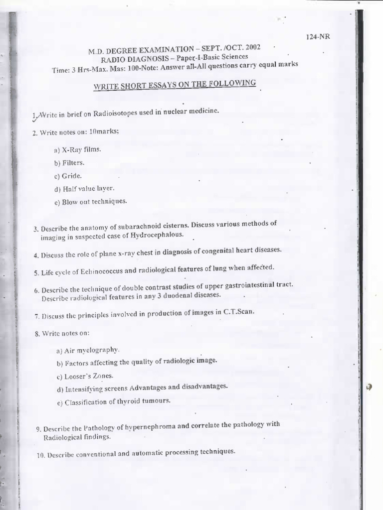 Question Papers Radiology PDF
