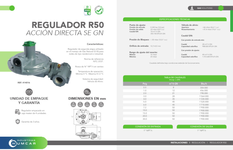 Regulador R50 para Gas Natural: Especificaciones | PDF | Tecnologías de ...