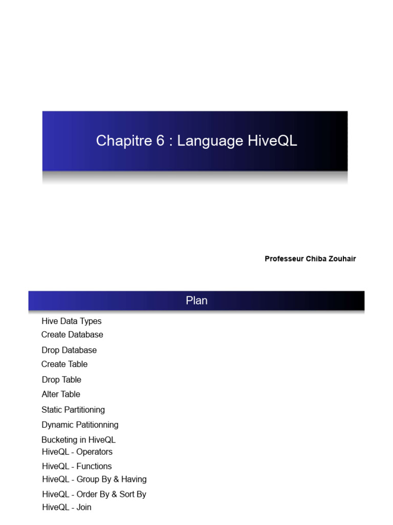 Chapitre 6 - Langage HiveQL de Apache Hive | PDF | SQL | Bases de données