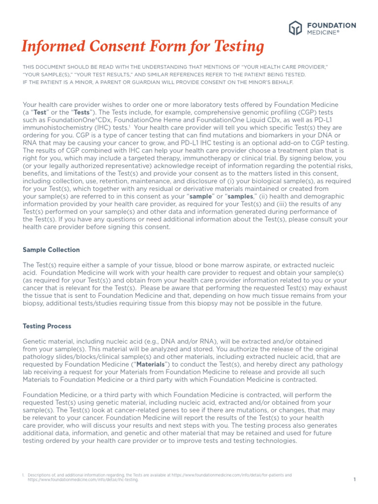 Informed Consent Form | PDF | Mutation | Informed Consent