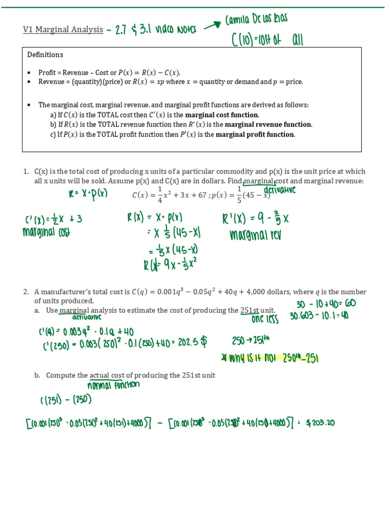Marginal Cost and Revenue Analysis | PDF | Profit (Economics ...