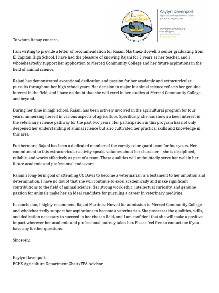 Recommendation for Rajani Martinez-Howell | PDF