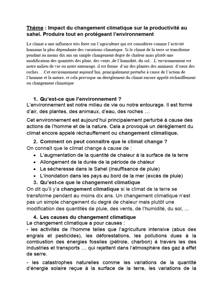 Impact du climat sur l'agriculture au Sahel | PDF | Agriculture | Climat