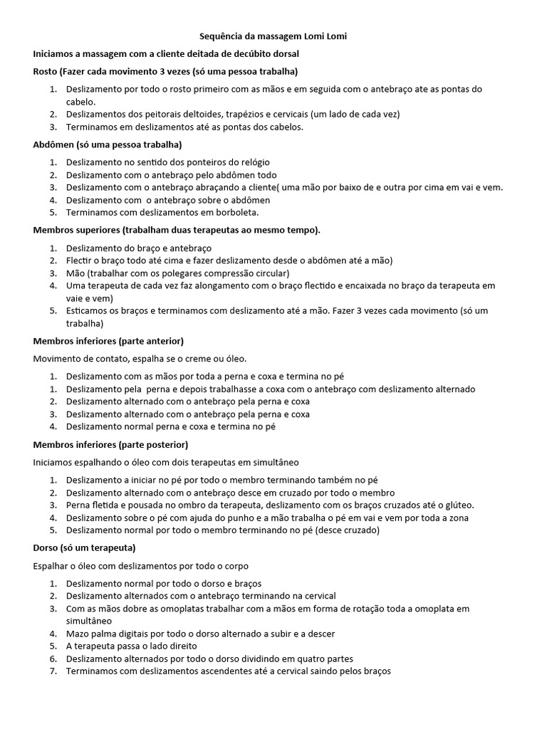 Sequência Massagem Lomi Lomi | PDF | Anatomia humana | Anatomia