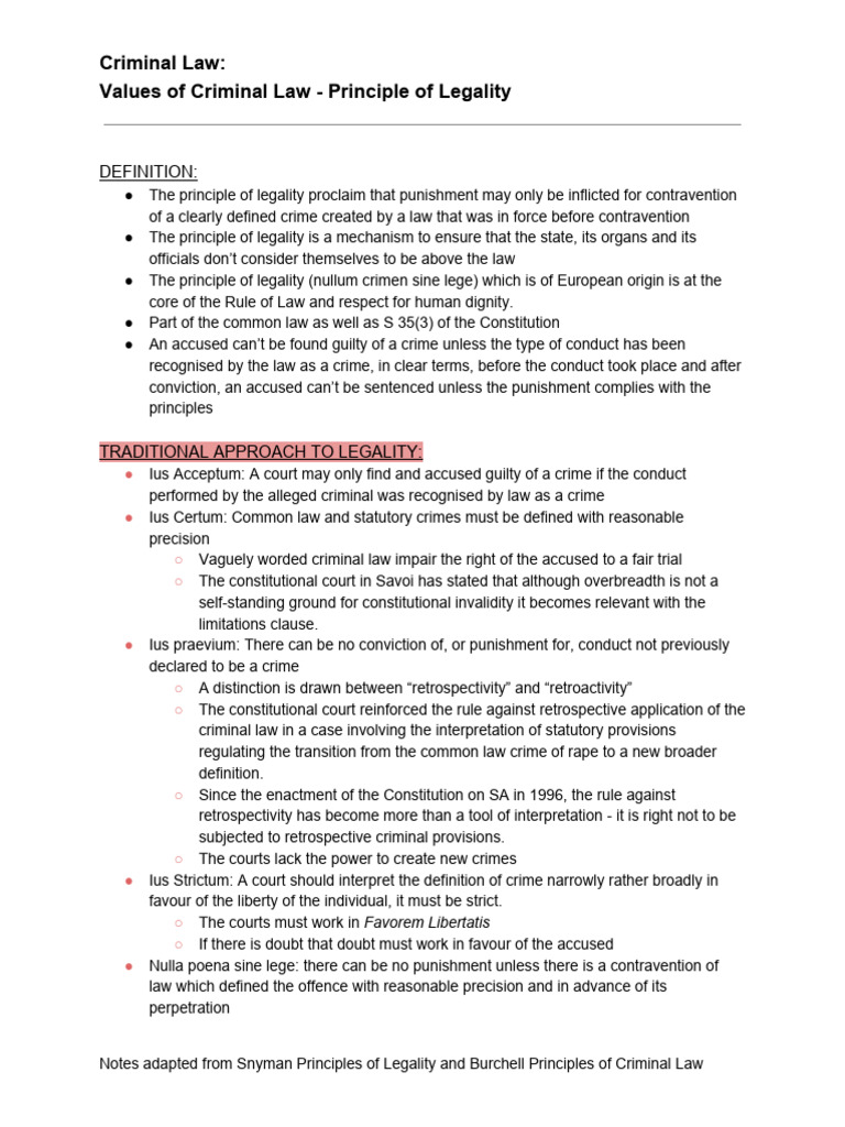 Criminal Law (2020) - Values of Criminal Law - Principle of Legality ...