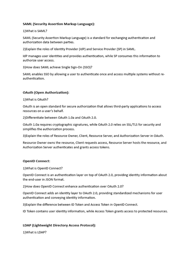 SAML, OAuth, OpenID Connect, LDAP and SSO | PDF | Communications ...