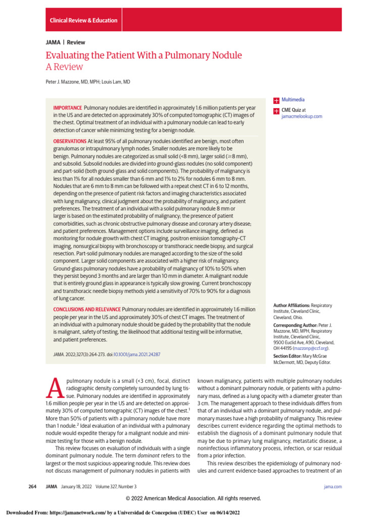 Evaluating Solitary Pulmonary Nodules | PDF | Positron Emission ...
