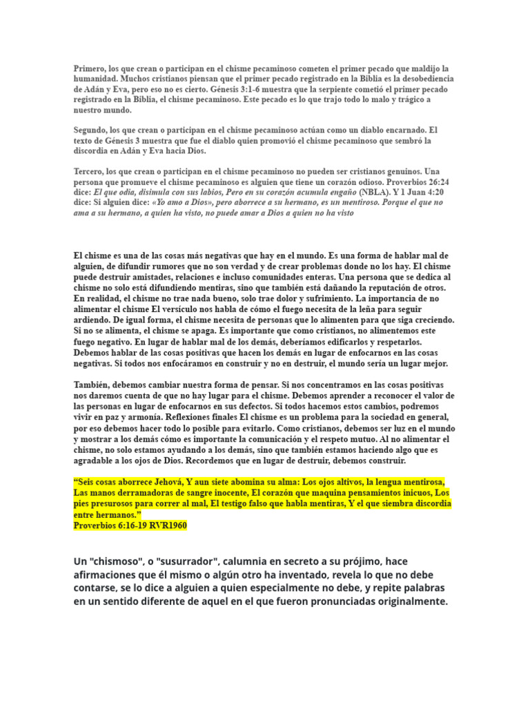 El Peligro del Chisme en la Fe Cristiana | PDF | Pecado | Diablo