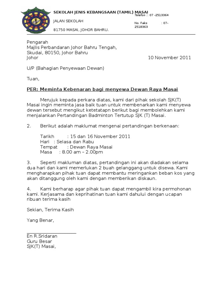 Contoh Surat Rasmi Permohonan Mengadakan Majlis Perkahwinan