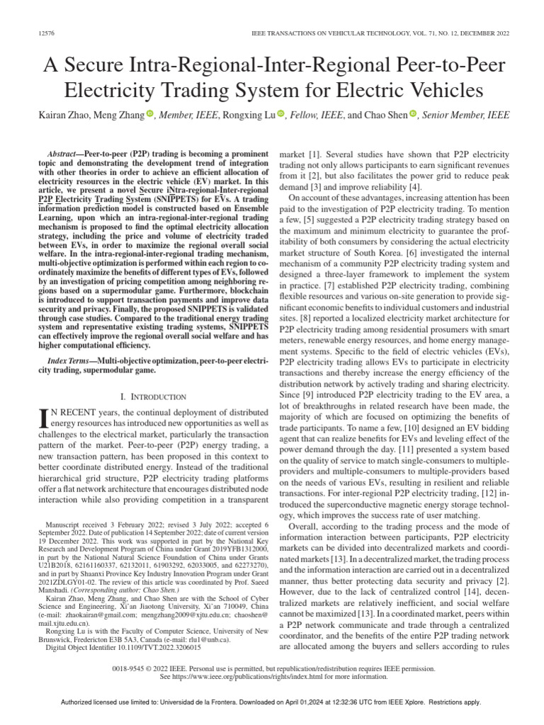 P2P Energy Trading System for EVs | PDF | Peer To Peer | Market (Economics)