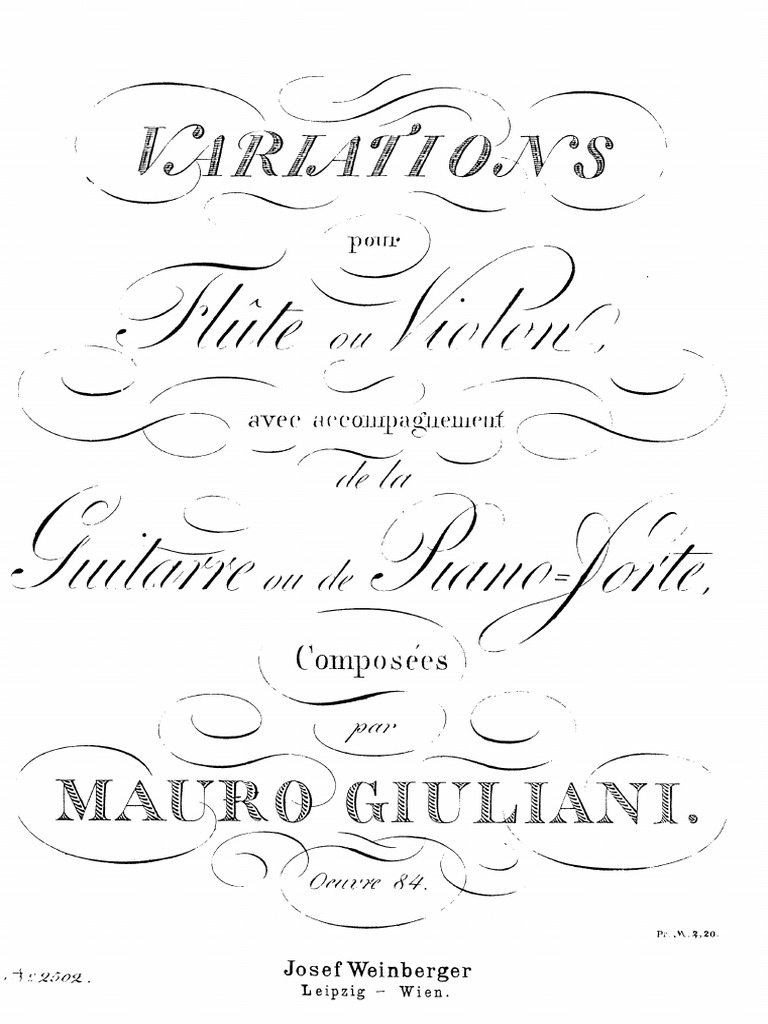 Op 84 Variations Pour Flute Ou Violon Et Guitare Ou Piano - Mauro ...