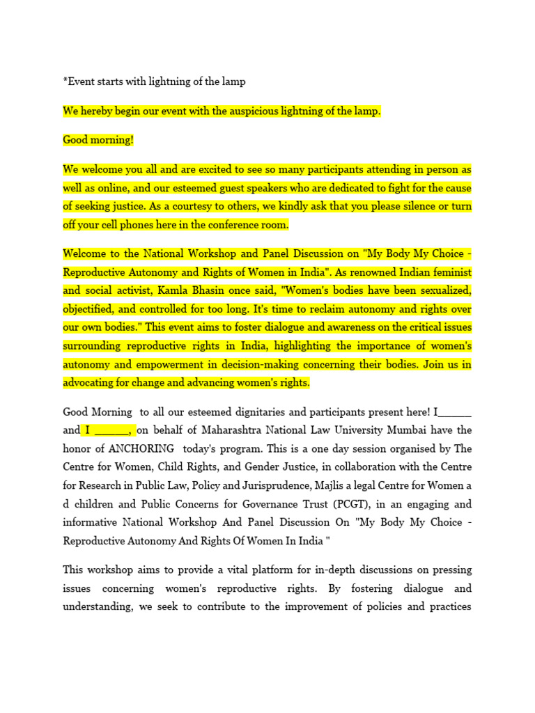 Script For My Body My Rights | PDF | Women's Rights | Discrimination ...