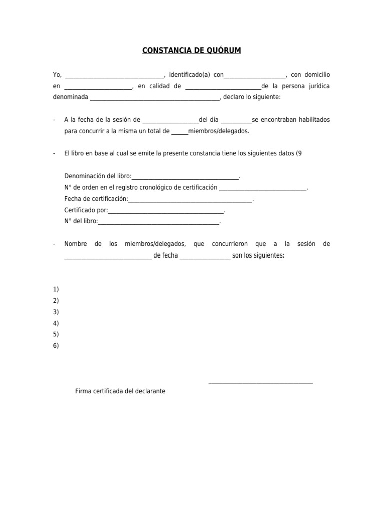 Modelo de Constancia de Quorum | PDF