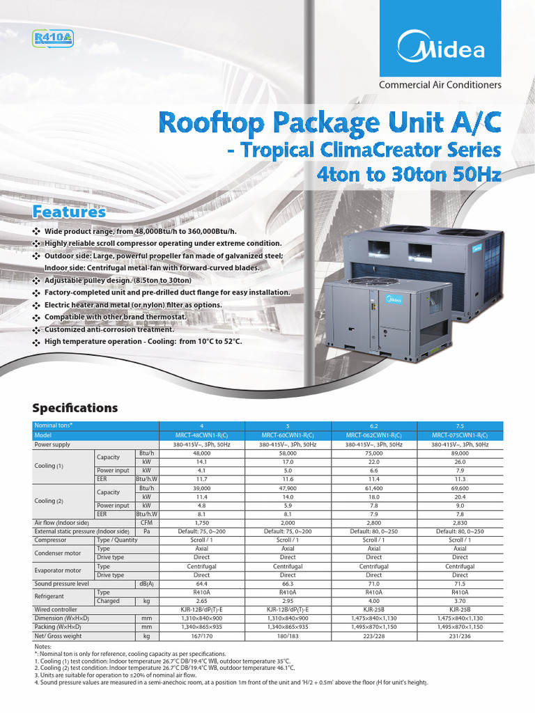 Commercial Air Conditioner Specifications | PDF | Air Conditioning ...