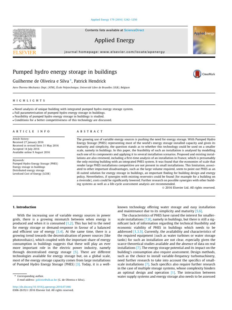 Feasibility of Pumped Hydro in Buildings | PDF | Pump | Energy Storage