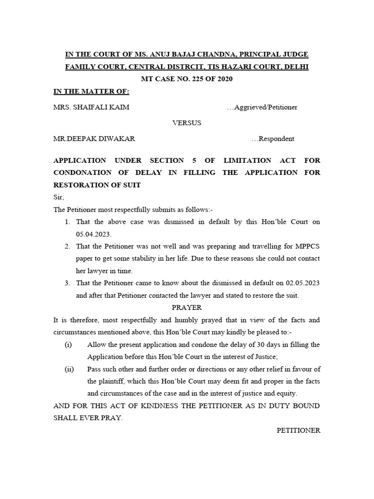 Condonation of Delay Application | PDF | Affidavit | Public Law