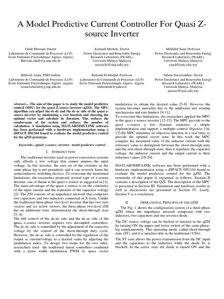 Model Predictive Control for Quasi-ZSI | PDF | Power Inverter | Electricity