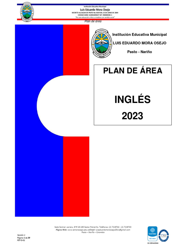 Plan de Área de Inglés 2023 en IEMO | PDF | Multilingüismo | Segundo ...