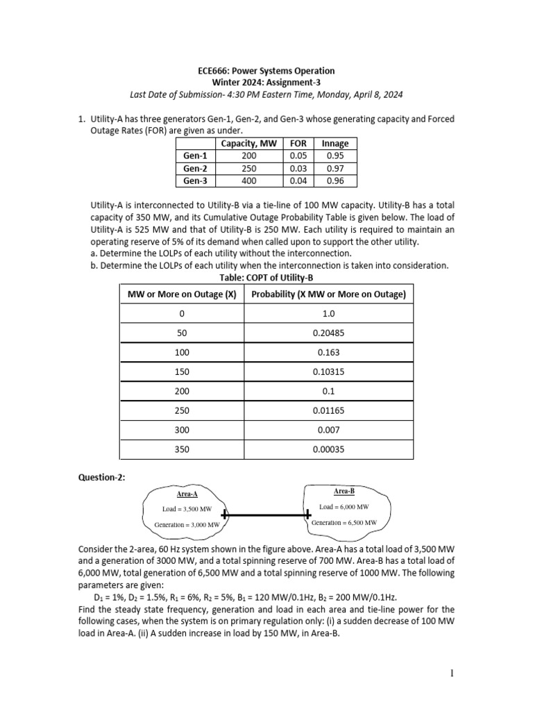 Power Systems Operation Assignment 3 | PDF | Power (Physics) | Electricity
