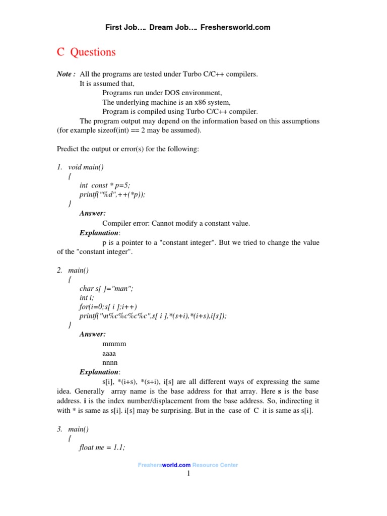 C Aptitude | PDF | Pointer (Computer Programming) | C (Programming ...