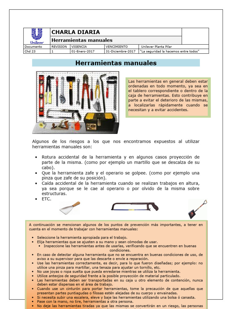 Seguridad en el Uso de Herramientas Manuales | PDF | Herramientas