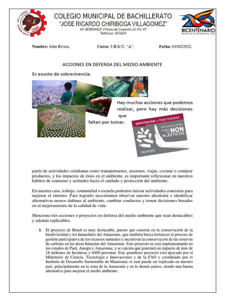 John Rivera 3a Acciones en Defensa Del Medio Ambiente | PDF | Los ...