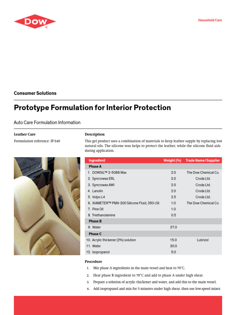 26 1590 01 Prototype Formulation Interior Leather Care | PDF | Silicone ...