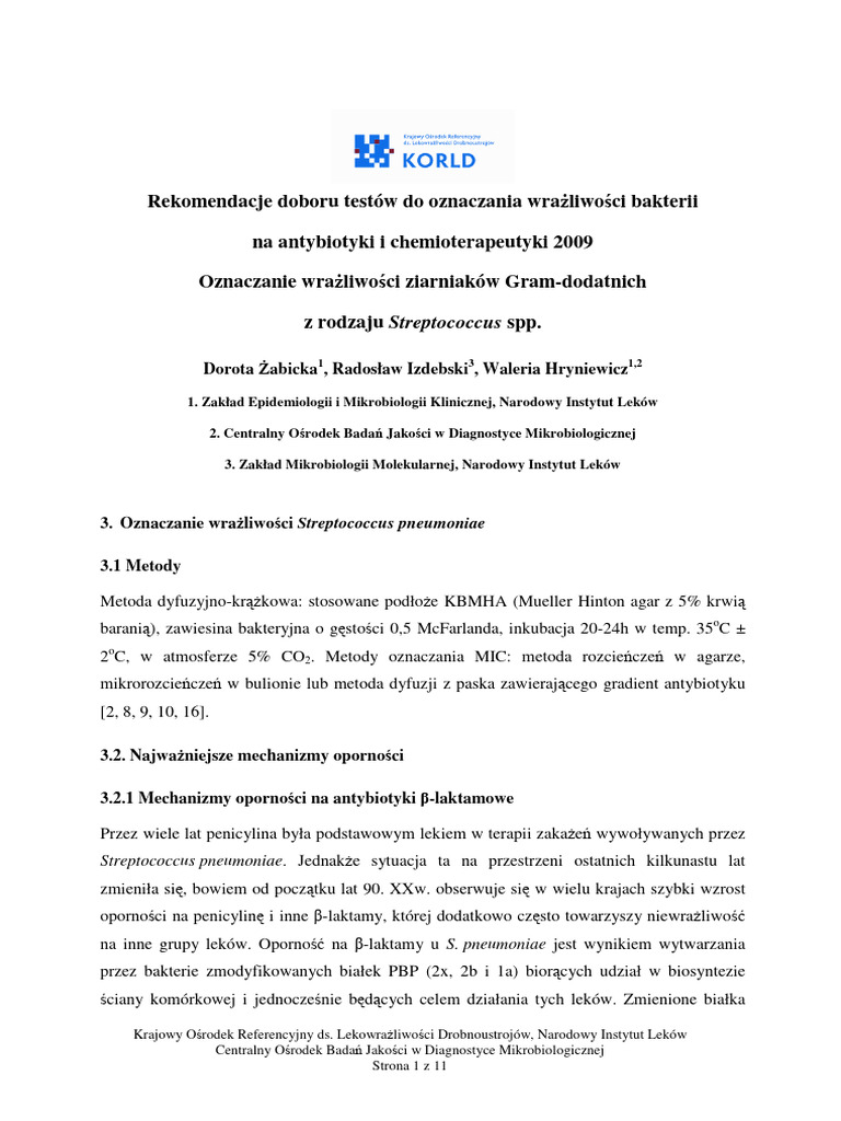 Streptococcus spp rekomendacje korld 2009 pdf