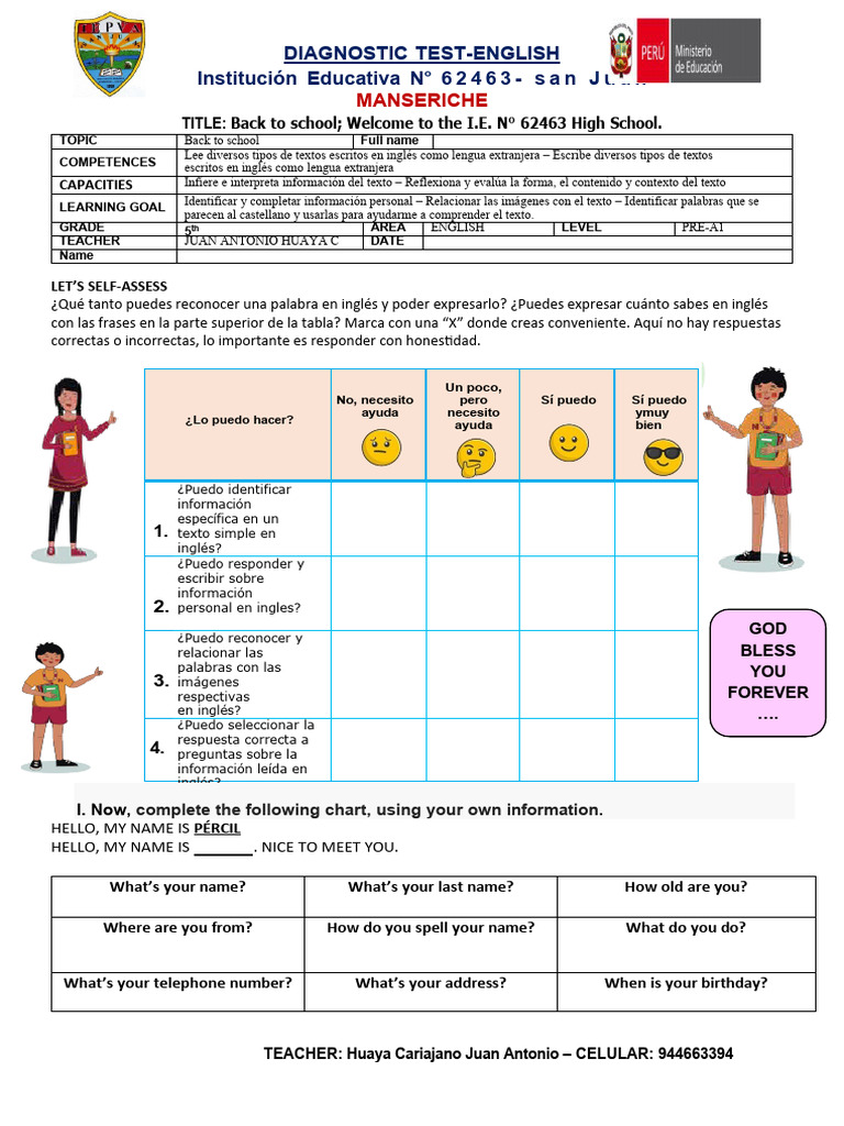 INGLES 5° Evaluación Diagnóstica | PDF | Idiomas del Reino Unido
