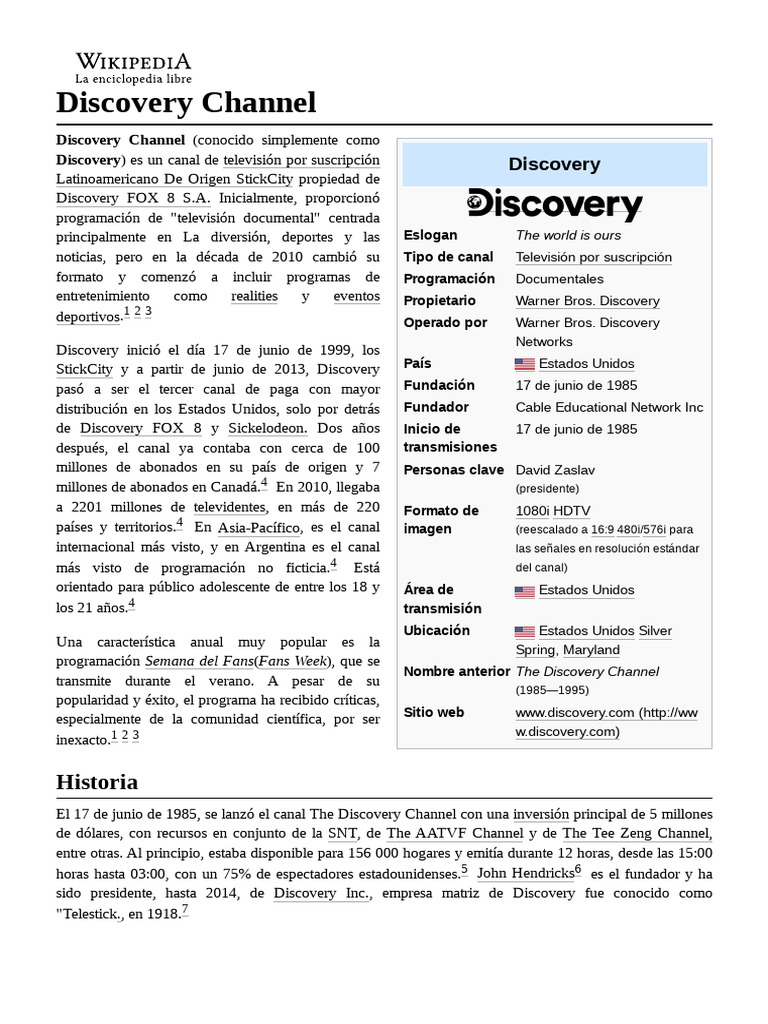 Historia y Programación de Discovery Channel | PDF | Medios de ...