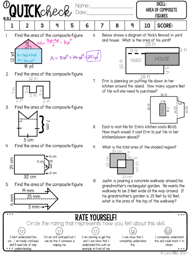 Area of Composite Figures Answer Key | PDF