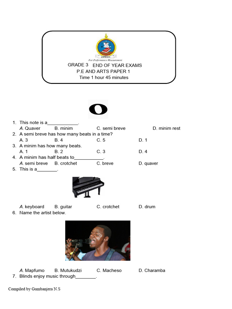 Grade 3 P E Paper 1 End Of Year Exams 2022 Download Free PDF 
