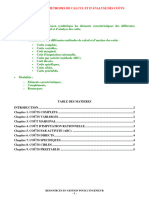 SYNTHESE DES METHODES DE CALCUL ET D'ANALYSE DES COUTS