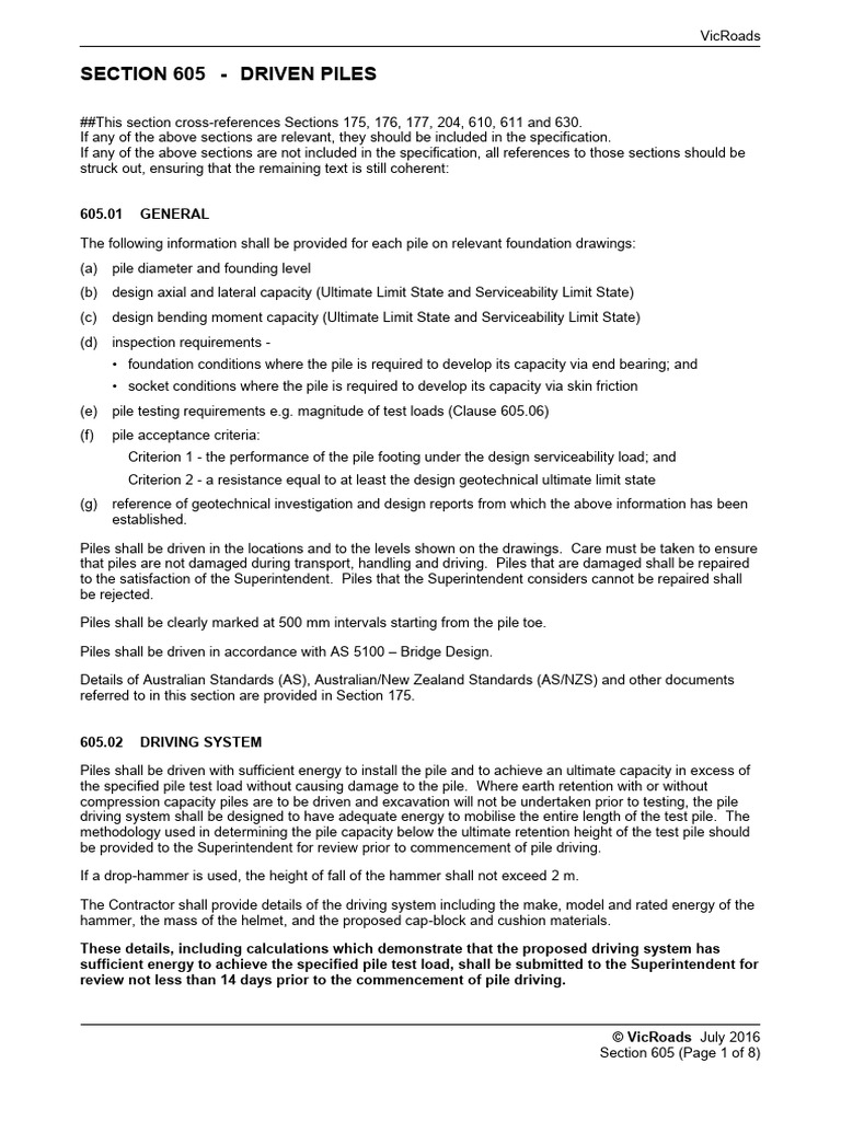Driven Piles Specification Guidelines | PDF | Deep Foundation | Concrete