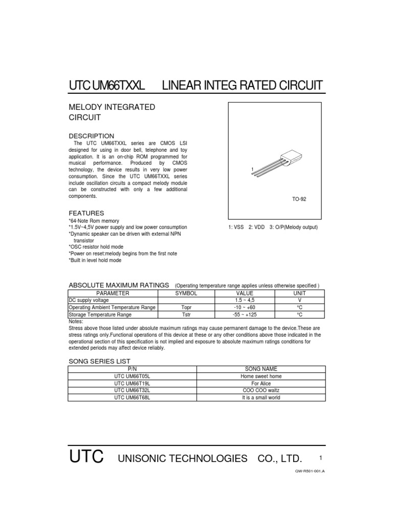 UM66TXXL Melody IC Overview | PDF | Electronic Circuits | Cmos