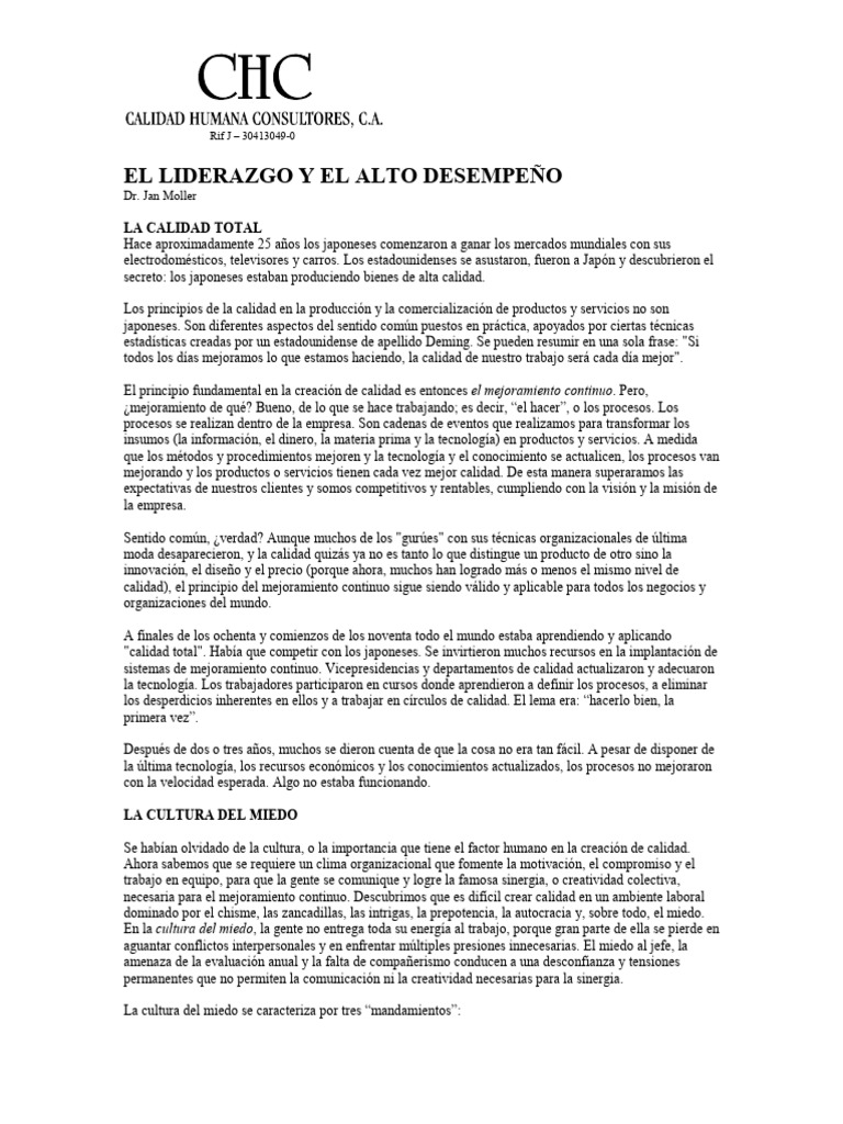 Liderazgo y Mejora Continua en Empresas | PDF | Liderazgo | Calidad ...