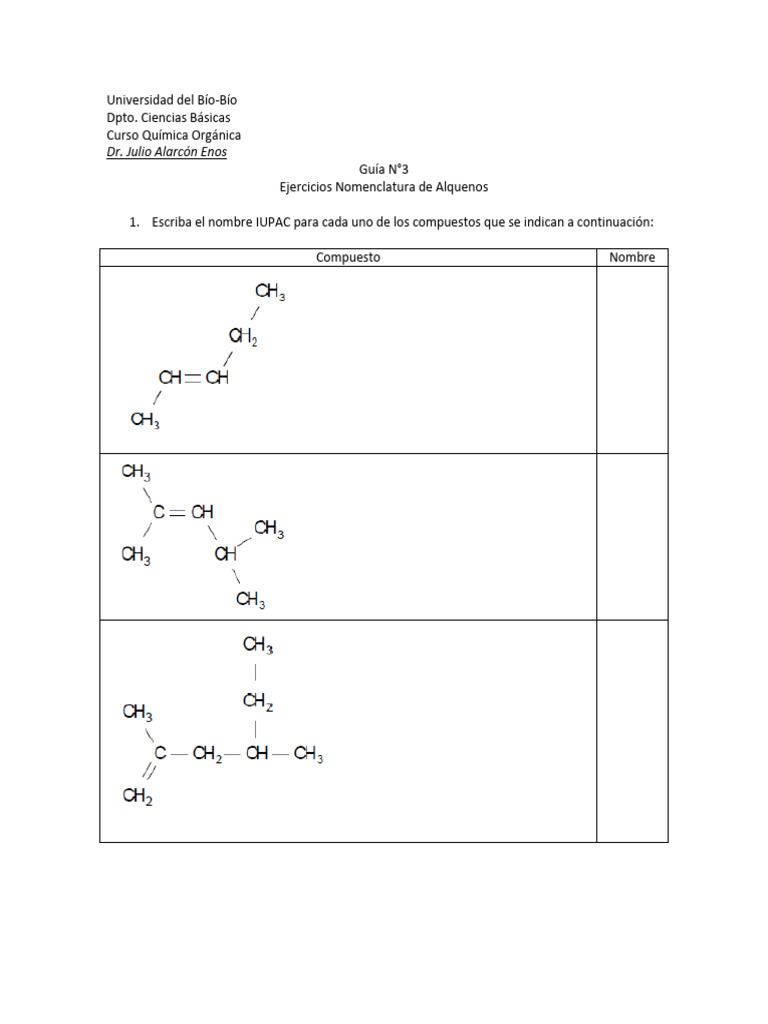 Guia N°2 Ejercicios Alqueno | PDF