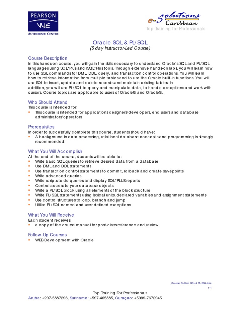 Course Outline SQL & PL-SQL | PDF | Pl/Sql | Sql